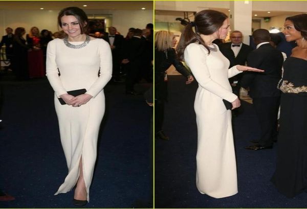 

kate middleton original celebrity dresses red carpet dresses crew sheath white satin floor length evening dresses long sleeve fron7612656, Black;red
