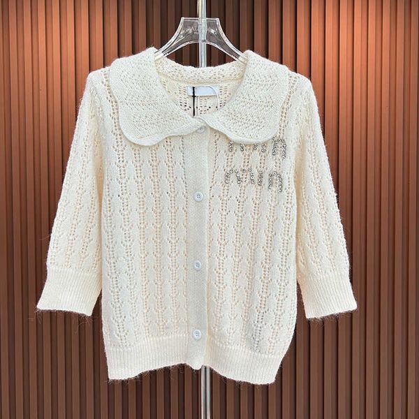 

2023 summer new off white hook flower collar pin diamond letter decorative bubble sleeve wool knitted small for women, White;black