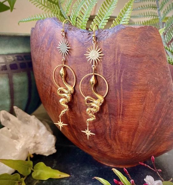 

stud boho style gothic circle gold snake earrings for women men couple fashion retro punk jewelry, Golden;silver