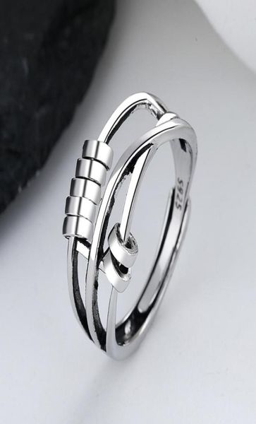 

anxiety ring adjustable opening women men fidget ring with bead worry stress relief jewelry for female stacking finger rings9795959, Silver