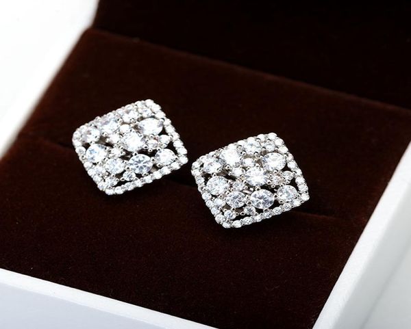 

fashion square shape non pierced earrings with cubic zirconia for bridal wedding party jewellery new no hole clip earings bijoux g9751935, Silver