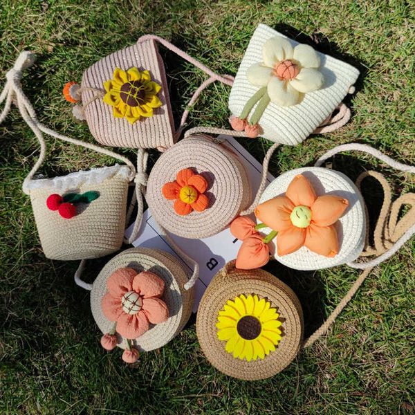

children's leisure shoulder bag handwoven cute mini flower messenger bag fashion accessories children's bag