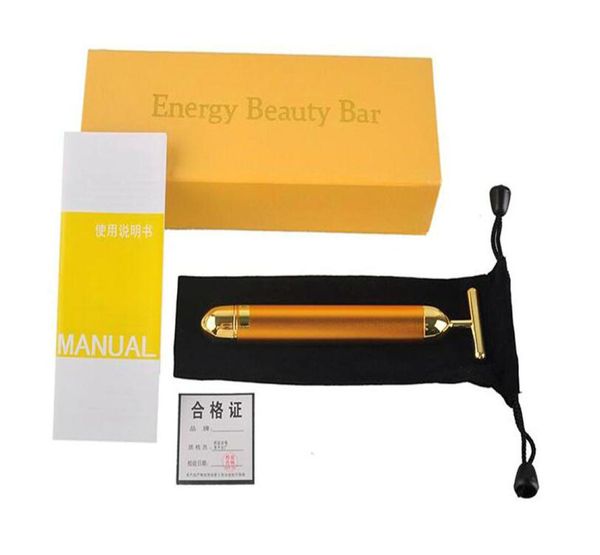 

energy beauty bar 24k gold pulse firming massager facial roller massager derma skincare wrinkle treatment face massager with box5931931