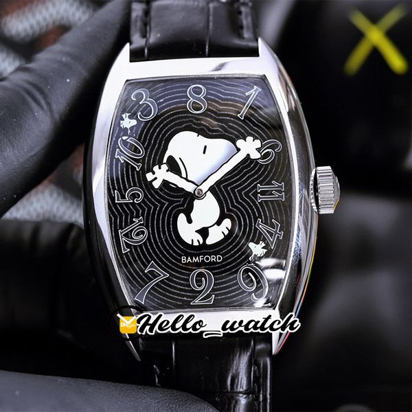

new 40mm crazy hours bamford 8880 ch automatic mens watch black texture snoopys dial steel case leather storp watches hwfm hellowatch e263a1, Slivery;brown