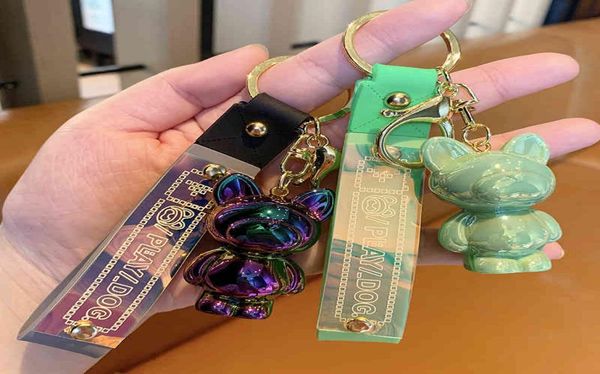 

keychains magic bulldog key cartoon resin dog lovely creative car back pendant ring1543693, Silver