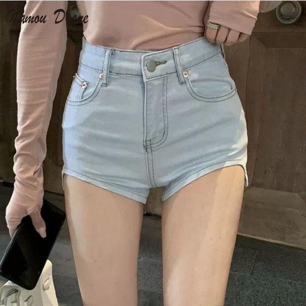 

jeans namou drane 2022 summer pants, high waist, slim, tight hips, elastic, irregular, super short denim shorts for women, Blue