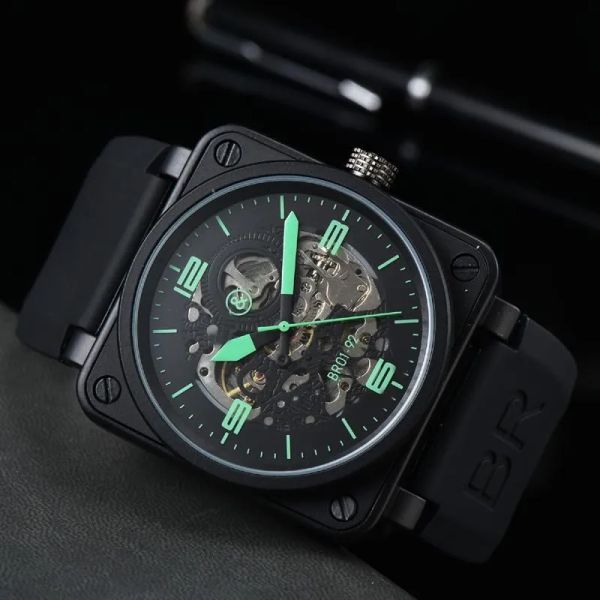 

2023 wristwatches men automatic mechanical watch bell brown leather black rubber ross wristwatches multifunction six stitches vv09, Slivery;golden