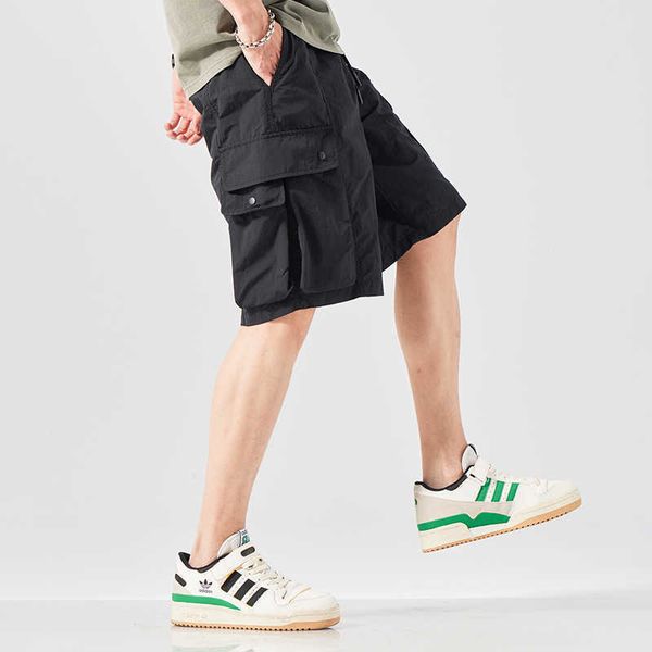 

workwear shorts men's summer trendy brand american casual ice silk quick drying beach pants middle pants men's five point pants fo, White;black