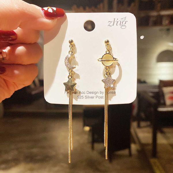 

pendant necklaces charm stars moon long tassel drop earrings for women korean trendy gold color planet dangle earring 2021 fashion jewelry g, Silver