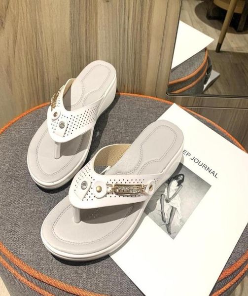 

2021women039s slippers summer fashion metal button slides shoes wedge beach sandals women outside platform size 3543 flip flop8887491, Black