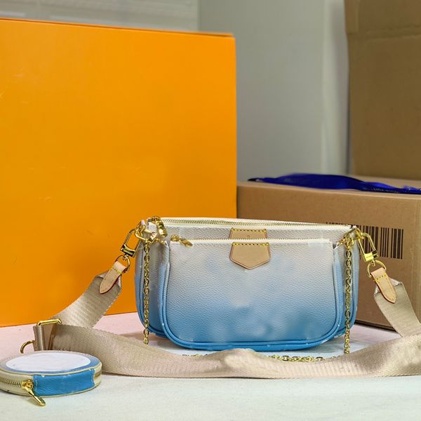 

3 in 1 shoulder bag women handbag clutch bag round purse multi pochette accessories 3pcs set crossbody bags fashion letter gradient color lu