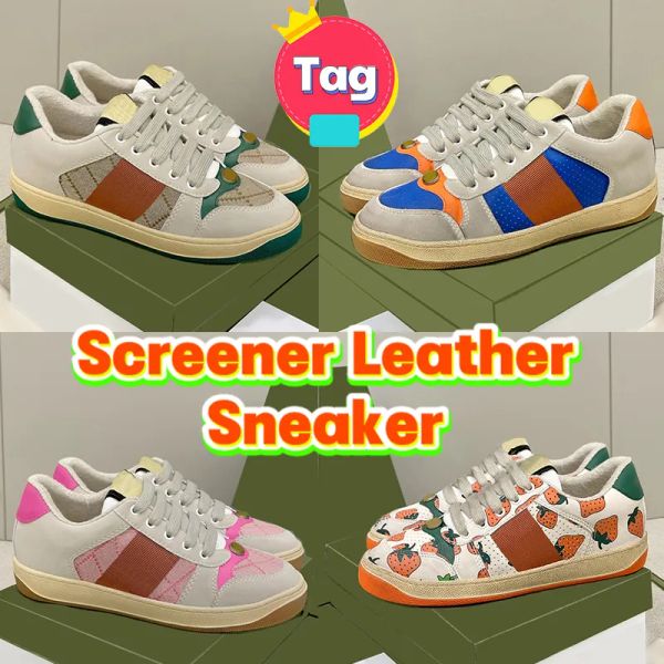

luxury screener mens casual shoes classic vintage leather web sneaker beige ebony green obsidian grey jewelry embellishe gg''sneak, Black