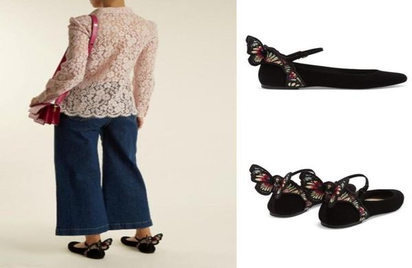 

sophia webster ballet shoes embroidered wings flats ankle strap loafers butterfly shoes women party dress flats quali4353185, Black