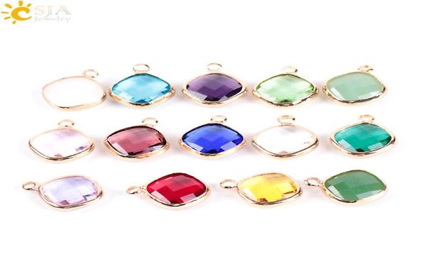 

csja luxury 10pcs gold glass crystal square beads charm pendant for diy necklace earrings bracelet handcraft women girls jewelry m9420441, Silver