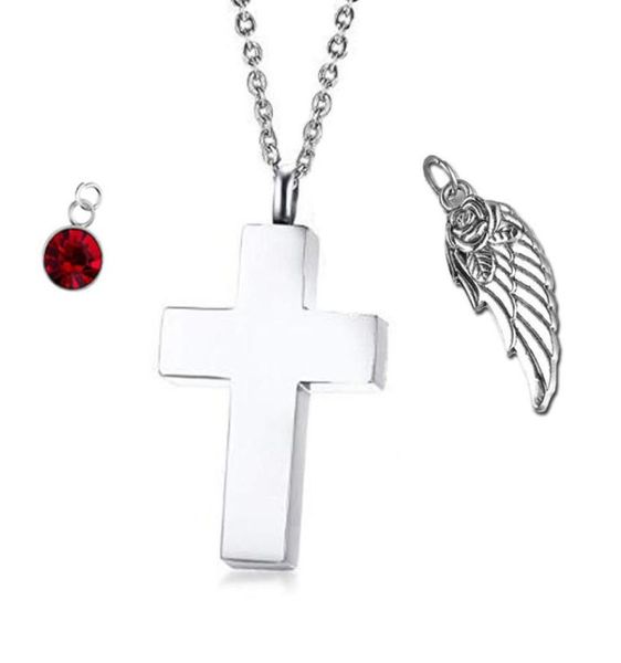 

personalized angel wings cross necklace birthstone name pendant cremation urn necklace custom jewelry3861674, Silver