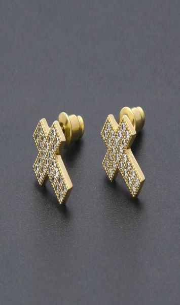 

mens hip hop stud earrings jewelry fashion gold silver zircon cross earring for men8104882, Golden;silver