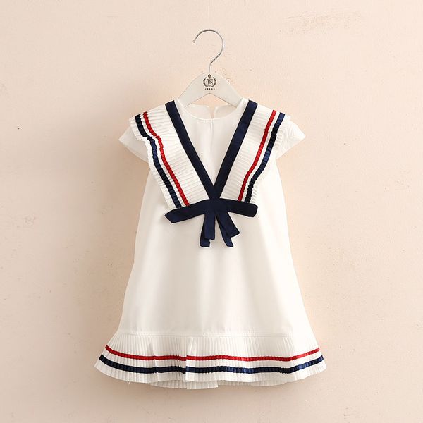 

girl's dresses summer 3 4 5 6 7 8 9 10 12 years child preppy style white cotton color patchwork bow pleated dress for kids baby girls 2, Red;yellow