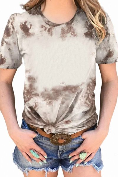 

brown blank apparel- bleached tie-dye print short sleeve 20au#, White