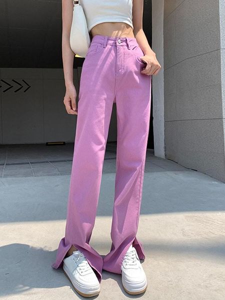 

jeans guuzyuviz loose denim trousers casual split baggy jeans woman high waist streetwear washed green pantaion pour femme, Blue