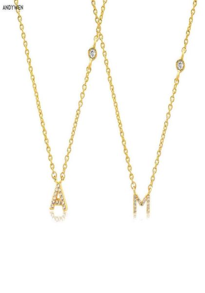 

andywen 925 sterling silver gold small 26 letters a z zircon cz pendant monogram necklace me initial alphabet m a jewelry 2201218852387