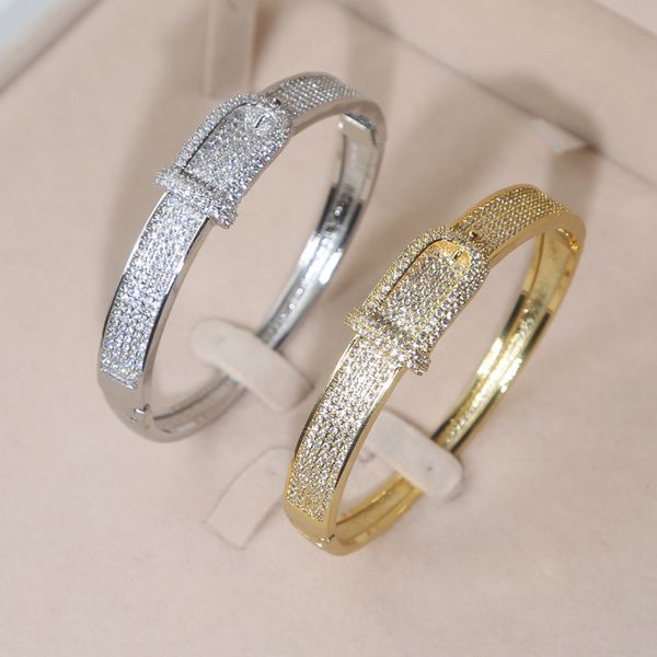 

iced out bling geometric classic jewelry micro pave 5a white cubic zirconia cz band bangle for women lover, Golden;silver