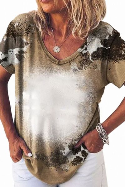 

brown western cow spotted bleached t shirt 2023 new e8nq#, White
