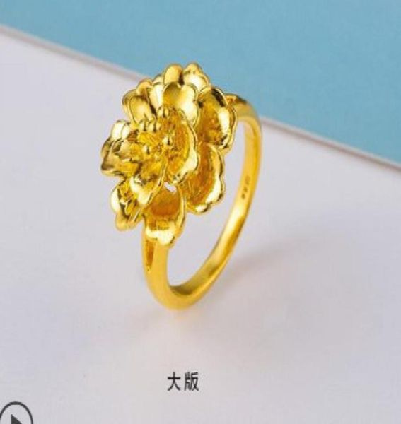 

solitaire ring 999 real gold wedding rings jewelry 24k original for women big flower about 1g 2211093233504, Golden;silver