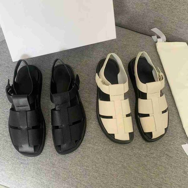 

the high finalized the * row roman sandals women's knitted hollow out flat genuine leather fisherman's thick sole pig cage shoes 4, Black