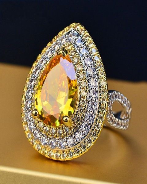 

luxury female big yellow water drop ring fashion 925 silver diamond wedding rings for women promise engagement ring9760399, Slivery;golden