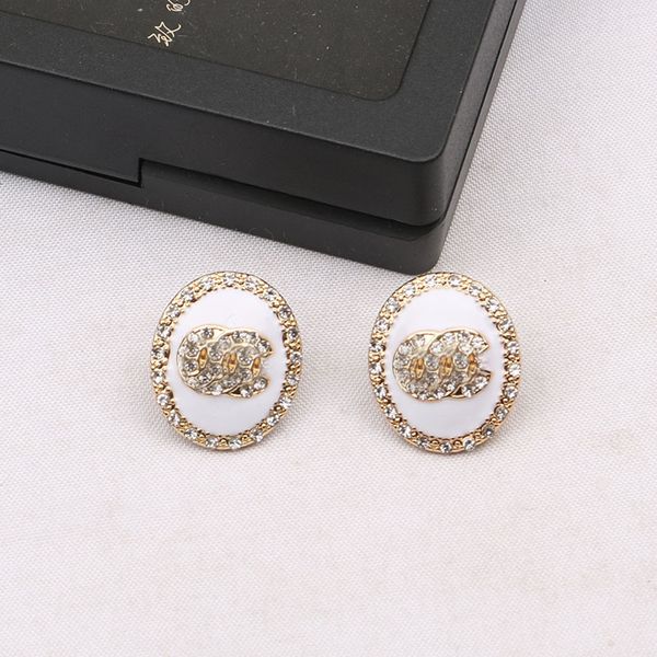 

sweet gold plated brand designers double letters stud clip chain geometric fashion women sier crystal rhinestone earring wedding, Golden;silver