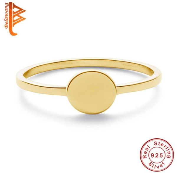 

belawang 100 925 sterling silver simple coin finger with 18k gold plated signet ring for women fine jewelry party gift9205520