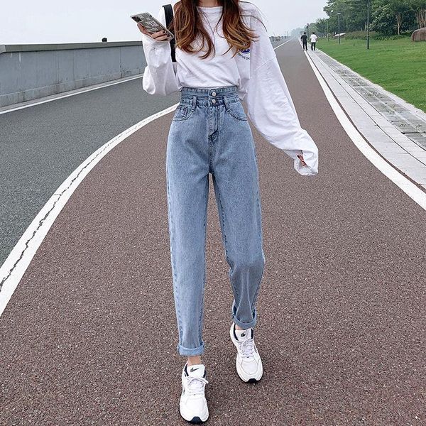 

jeans high waist jeans women loose korean version 2021 new summer straight and thin daddy harlan pants thin section, Blue
