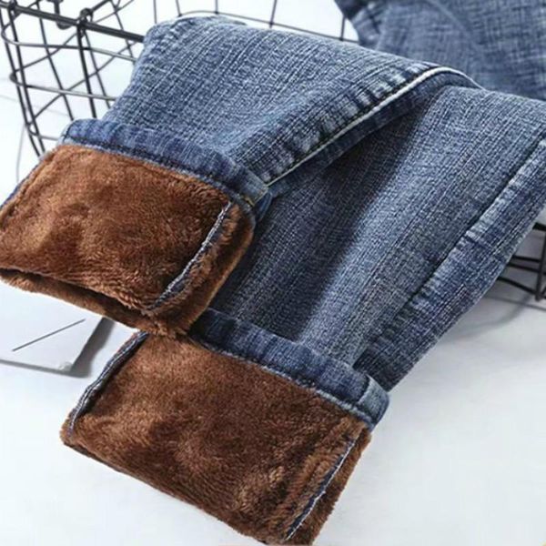 

jeans high waist velvet thick jeans female winter skinny stretch womens warm jeans woman pants mom black denim trousers plus size, Blue