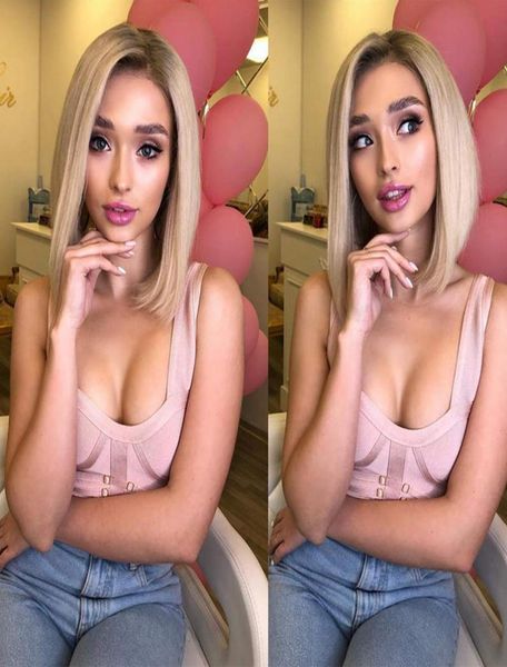 

fashion women brown blonde ombre color short bob lace front wigs 10 human hair natural baby hair pre plucked brazilian synthetic 6875041, Black