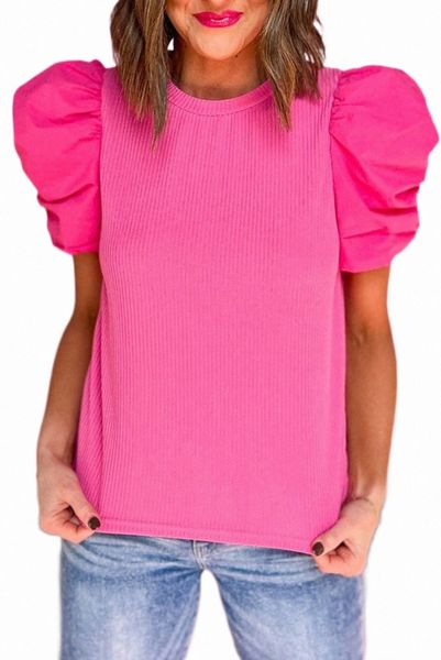 

rose ribbed puff short sleeve 2023 new z5ly#, White