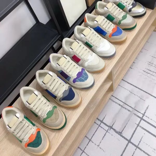 

screener casual shoes men women screener sneaker beige butter dirty leather shoe italy vintage red green web stripe luxu gg''sneak, Black
