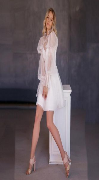 

other wedding dresses mini short princess dress 2022 oneck long puff sleeves bride gowns formal white ivory party aline vestido 5414068