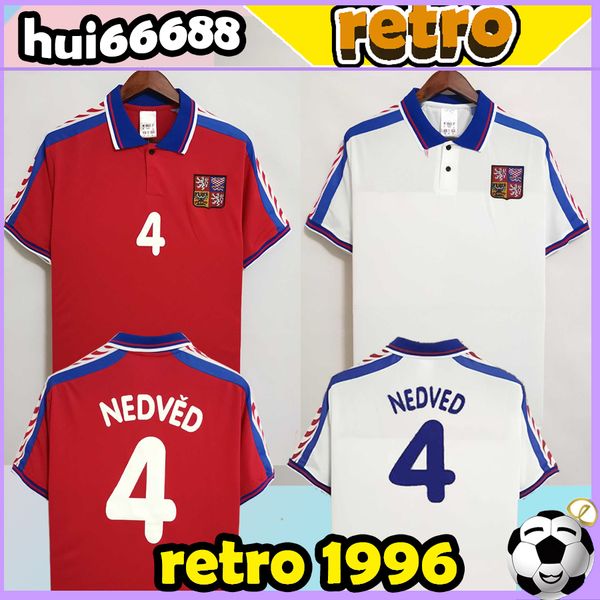 

retro 1996 czech republic soccer jersey nedved frydek poborsky kubik retro 1996 home red away white football shirt uniform, Black;yellow
