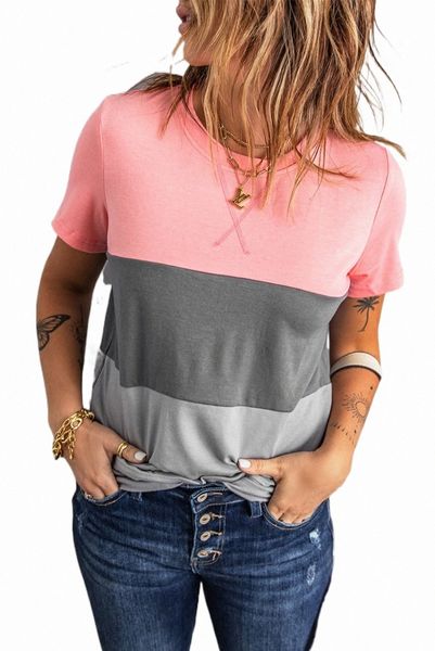 

gray contrast colorblock t-shirt 2023 new 91nk#, White
