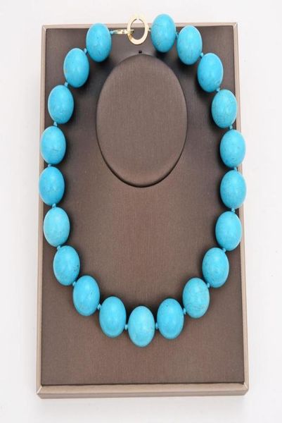 

guaiguai jewelry natural 20mm blue turquoise gems stone necklace handmade for women real gems stone lady fashion jewellery7401546, Silver