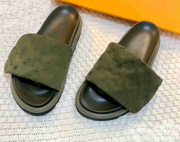 

women mans pool pillow comfort slipper lady nylon down strap mule anatomic insole designer men leather flat rubber outsole slide sandal, Black