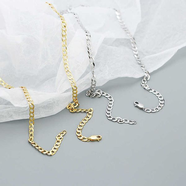 

yhn078 cuban chain s925 silver ins metal style hip hop necklace personalized layered plain chain, Black
