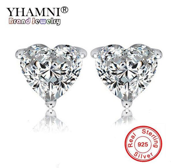 

yhamni new fashion beautiful 925 sterling silver shiny cz heart diamond earring stud earrings for women whole bke0058818854, Golden;silver