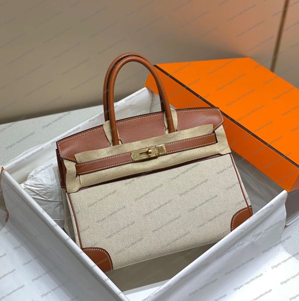 

designer 35cm women men bag original genuine calf leather handmade canvas handbag evening shoulderbag crossbody purse with orange box 10a en