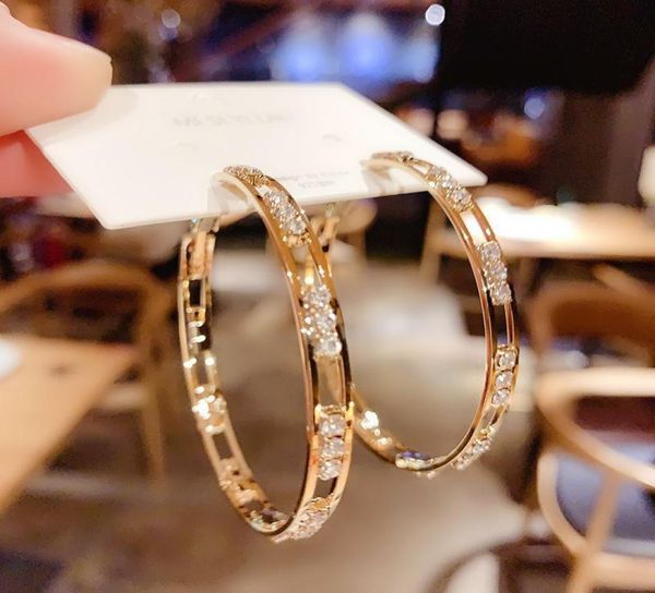 

luxury female big white round charm earrings fashion gold color wedding earrings double zircon stone hoop earring for women9550782, Golden