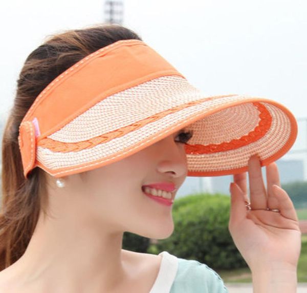 

women039s summer outdoor foldable visor cap big brim straw hat travel sports volleyball baseball playing sunscreen hat snapback1526330, Black;white