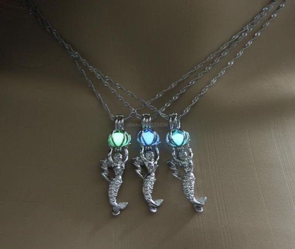 

glow in the dark mermaid necklace fluorescent light mermaid pendant chain for women fashion jewelry will and sandy gift3350032, Silver