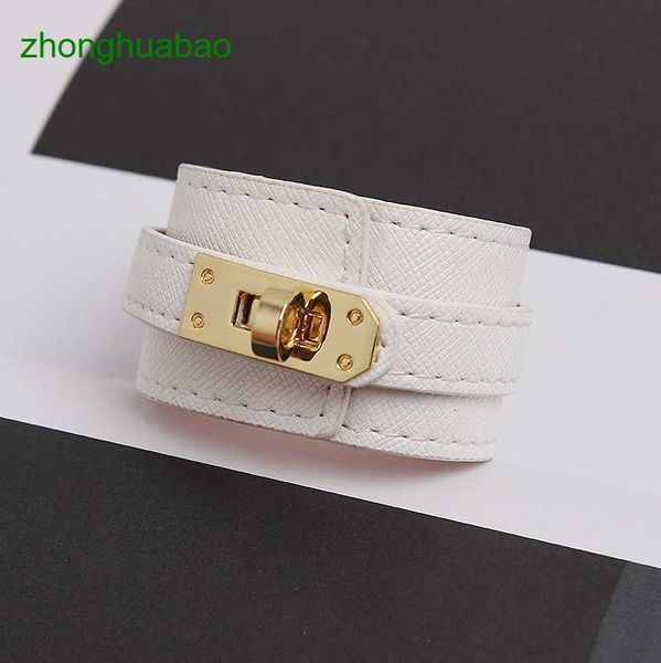 

hemres designer bracelet 2023 new network red fashion wide edition lock buckle punk style double layer leather hand sewn belt bracelet nk5d, Black