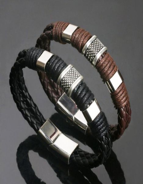 

new braided leather bangles vintage handmade with magnetic clasp cuff wristband bracelet gifts3735493, Black