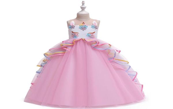 

retail baby girl dresses unicorn fluffy embroidered flower long princess dress formal prom dresses children party costume cosplay 1653288, Red;yellow